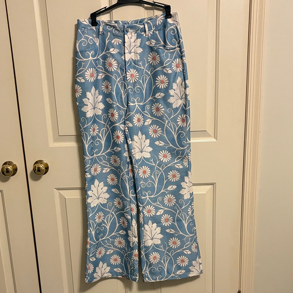 Chic Floral Wide Leg Pants in Blue